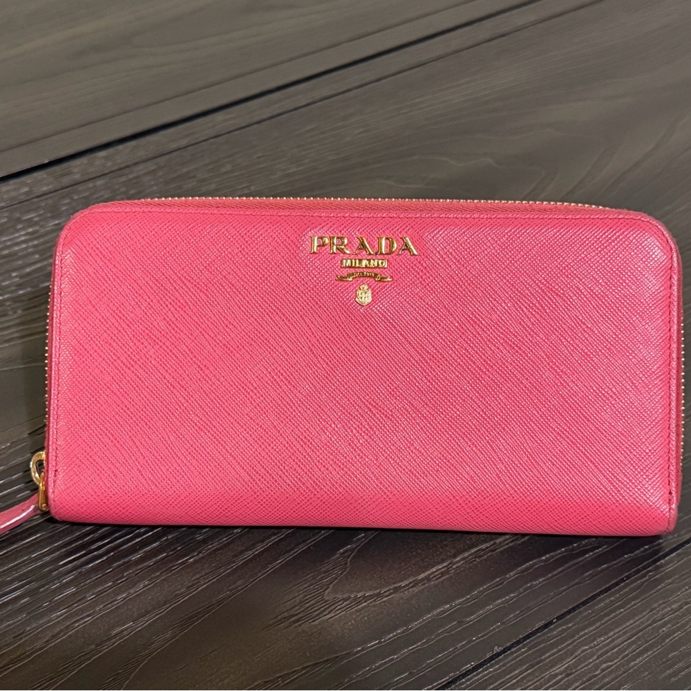 Prada Large Fuchsia Saffiano Leather Zip Wallet - COA included - Picture 1 of 7